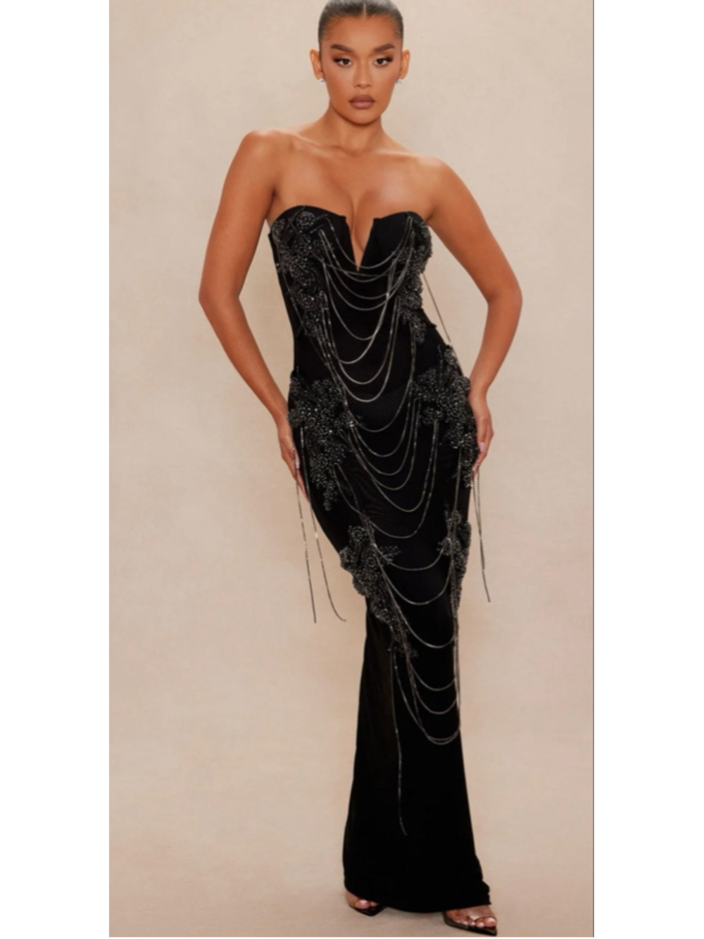 Women's Unbranded Black Silver Strapless Maxi Dress L